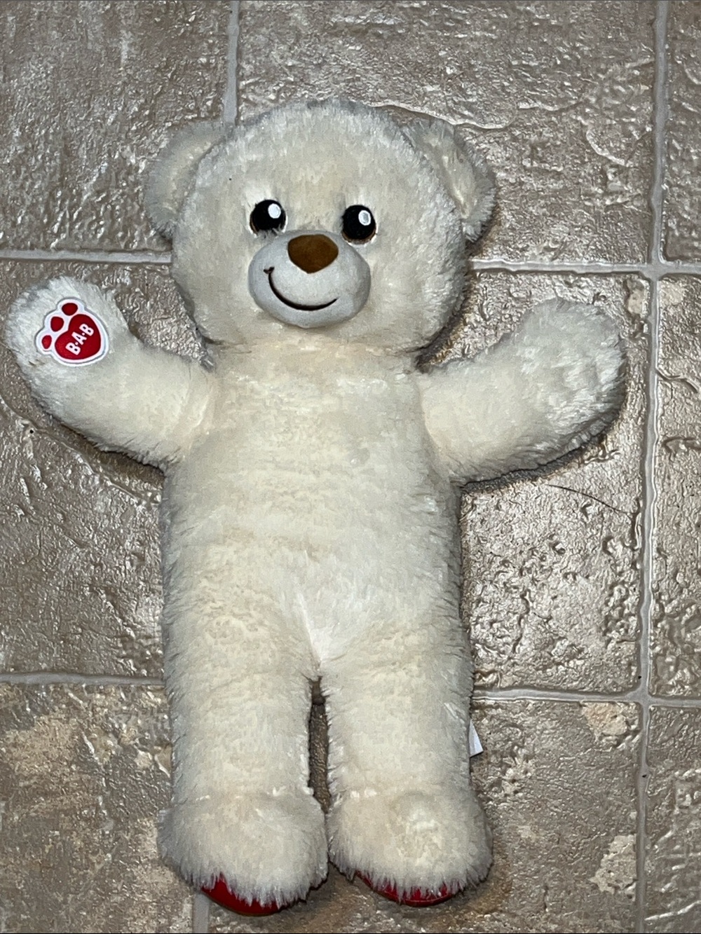 Build-A-Bear Cream Plush Teddy with Red Paw Detail